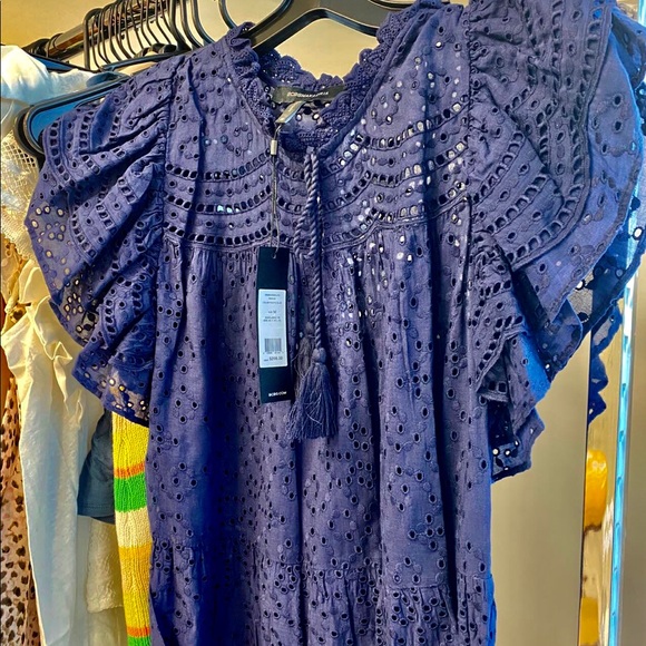 BCBGMaxAzria Eyelet Ruffle Dress -Pacific Blue New - Picture 9 of 12